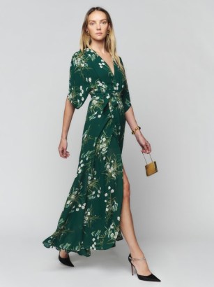 Reformation Winslow Dress in Buena ~ green floral wrap maxi dresses ~ summer event clothes ~ tie waist - flipped