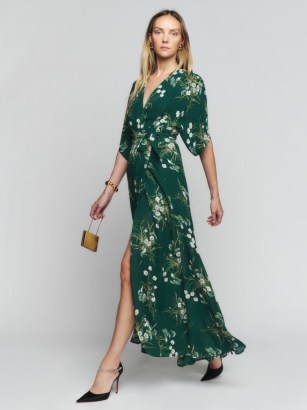 Reformation Winslow Dress in Buena ~ green floral wrap maxi dresses ~ summer event clothes ~ tie waist