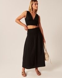 Abercrombie & Fitch Linen-Blend Ruched Waist Maxi Skirt in Black | women’s skirts