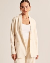 Abercrombie & Fitch Linen-Blend Shawl Collar Blazer in Cream ~ women’s single breasted blazers ~ womens neutral spring jackets