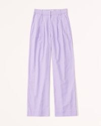Abercrombie & Fitch Linen-Blend Tailored Wide Leg Pant ~ women’s lavender high waist front pleated trousers ~ womens spring fashion