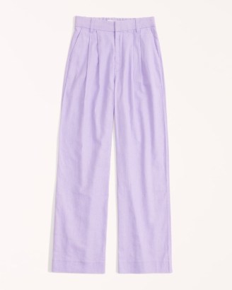 Abercrombie & Fitch Linen-Blend Tailored Wide Leg Pant ~ women’s lavender high waist front pleated trousers ~ womens spring fashion - flipped