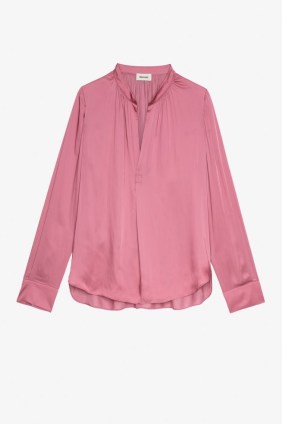Vieux rose Tink Satin Tunic in Vieux rose / silky antique-pink tunics / women’s luxe popover shirts / womens designer fashion / slinky tops - flipped