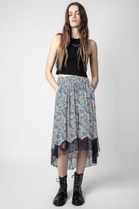 Zadig & Voltaire Joslin Skirt in Multicolor / floral lace trim slip skirts / asymmetric fashion / dip hem