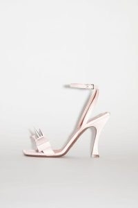 Acne Studios HIGH-HEEL STRAP SANDAL in Pink ~ satin spike detail sandals ~ spiked front bow heels ~ women’s studded shoes ~ womens luxury designer footwear