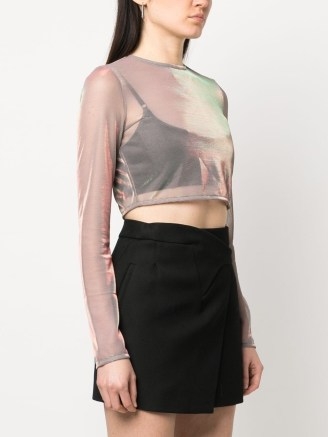 AMBUSH sheer mesh cropped top in iridescent effect – see-through long sleeve crop tops - flipped
