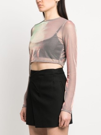 AMBUSH sheer mesh cropped top in iridescent effect – see-through long sleeve crop tops
