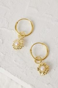 Anna + Nina Gold-Plated Flower Hoop Drop Earrings / floral hoops / women’s freshwater pearl jewellery