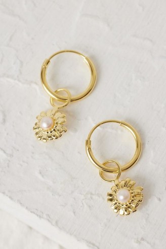 Anna + Nina Gold-Plated Flower Hoop Drop Earrings / floral hoops / women’s freshwater pearl jewellery