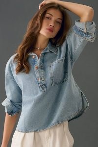 Pilcro Denim Popover Shirt | women’s light blue pullover shirts