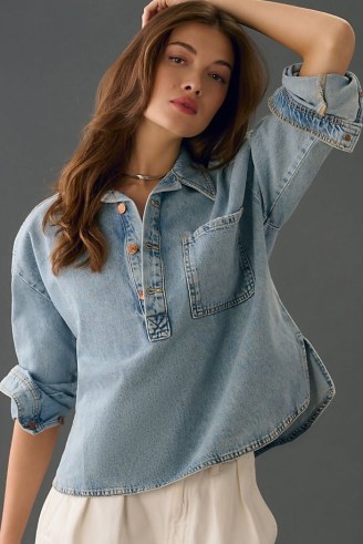 Pilcro Denim Popover Shirt | women’s light blue pullover shirts