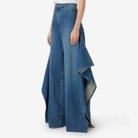 BURBERRY Stonewashed Denim Wide-leg Jeans Deep Slate Blue ~ women’s draped leg jean with exaggerated side splits
