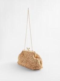 ANYA HINDMARCH Maud large faux-raffia bow clutch bag / beige woven handbags / sunner chain strap shoulder bags