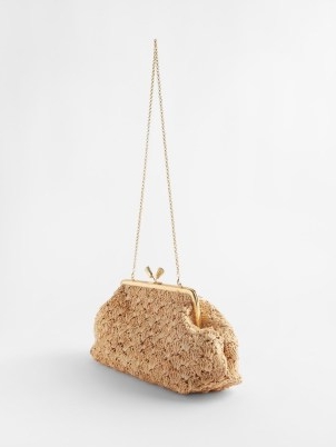ANYA HINDMARCH Maud large faux-raffia bow clutch bag / beige woven handbags / sunner chain strap shoulder bags