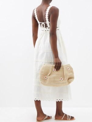 SENSI STUDIO Medium shell-embellished sisal clutch bag in beige ~ floral summer bags ~ vacation accessories ~ holiday handbags