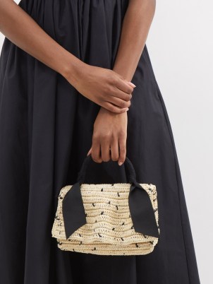 SENSI STUDIO Mini Cartera top-handle raffia bag ~ small beige and black summer handbags ~ woven top hand bags - flipped