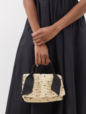 SENSI STUDIO Mini Cartera top-handle raffia bag ~ small beige and black summer handbags ~ woven top hand bags