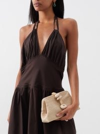SERENA UZIYEL Petra linen and jute clutch bag in beige ~ neutral summer occasion bags ~ women’s chic holiday handbag ~ evening handbags