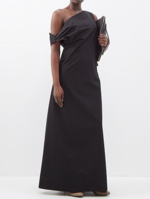 THE ROW Bamaris one-shoulder cotton maxi dress ~ women’s black long length occasion dresses ~ luxury designer event clothing ~ asymmetric evening clothes