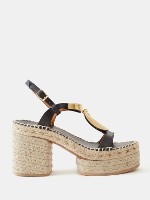CHLOÉ Pema espadrille-sole platform sandals in black ~ luxury summer retro style sandal ~ 70s vintage inspired platforms ~ chic block heel shoes - flipped