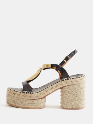 CHLOÉ Pema espadrille-sole platform sandals in black ~ luxury summer retro style sandal ~ 70s vintage inspired platforms ~ chic block heel shoes