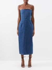 RAEY Organic cotton-blend denim bandeau dress indigo blue – strapless fitted waist pencil dresses