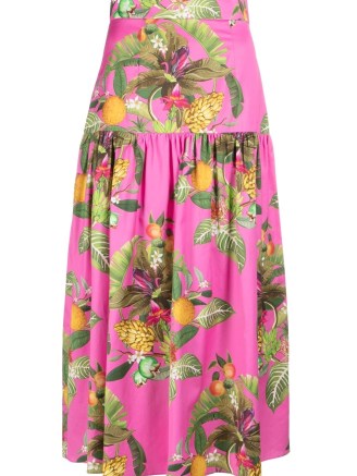 Borgo De Nor June graphic-print midi skirt in pink / multicolour ~ fruit and floral print summer skirts ~ women’s cotton clothes - flipped