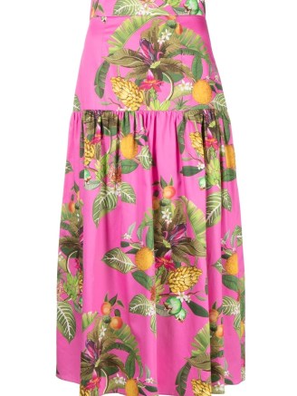 Borgo De Nor June graphic-print midi skirt in pink / multicolour ~ fruit and floral print summer skirts ~ women’s cotton clothes
