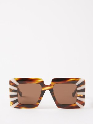 LOEWE EYEWEAR Striped round acetate sunglasses ~ women’s oversized brown tortoiseshell sunnies ~ large chunky rimmed eyewear ~ retro accessories ~ glamorous vintage style summer accessory