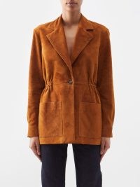 GIULIVA HERITAGE The Elena single-breasted suede jacket ~ women’s luxe brown leather cinched waist jackets ~ luxury clothing