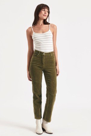 ROLLA’S Original Straight in Army Green Cord ~ women’s high rise corduroy trousers - flipped
