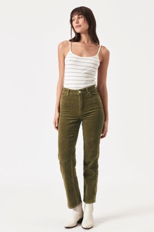 ROLLA’S Original Straight in Army Green Cord ~ women’s high rise corduroy trousers