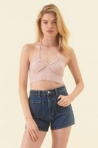 ROLLA’S Phoebe Knit Cami in Peony ~ pink halterneck crop top ~ cropped halter neck camisole
