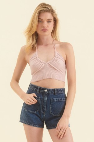 ROLLA’S Phoebe Knit Cami in Peony ~ pink halterneck crop top ~ cropped halter neck camisole - flipped