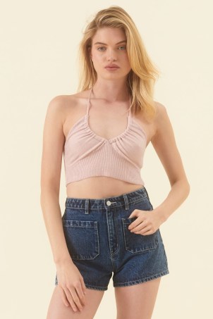 ROLLA’S Phoebe Knit Cami in Peony ~ pink halterneck crop top ~ cropped halter neck camisole