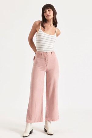 ROLLA’S Sailor Pant in Lyocell Peony | light pink denim pants | women’s high rise wide leg jeans - flipped