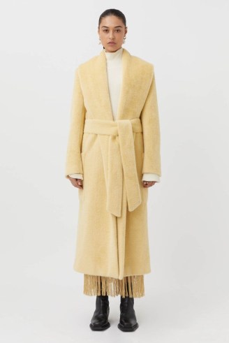 CAMILLA AND MARC Caspian Oversized Coat in Butter Yellow – luxury faux fur longline coats – luxe fluffy textured outerwear – tie waist