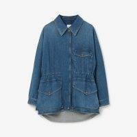 BURBERRY Stonewashed Denim Oversized Field Jacket Deep Slate Blue ~ women’s longline relaxed fit drawcord waist jackets