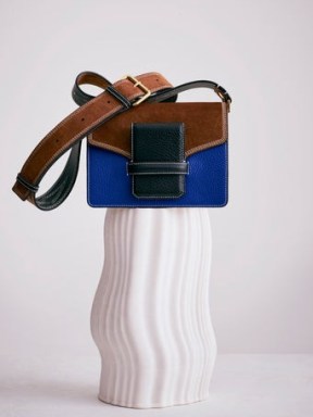 JIGSAW Collagerie Ada Crossbody in Multi ~ chic colour block cross body bags ~ brown and blue leather colourblock handbags ~ luxe accessories