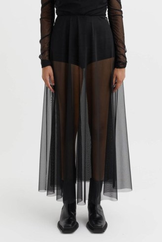 CAMILLA AND MARC Cove Sheer A-line Maxi Skirt in Black – sheer skirts – see through clothes – women’s designer fashion - flipped