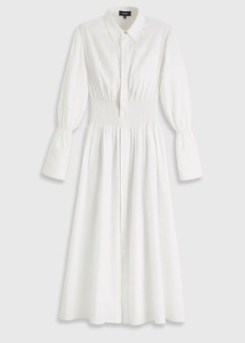 ME and EM Crease Less Linen Maxi Shirt Dress Soft White / women’s collared shirred waist dresses / womens summer clothes - flipped