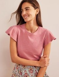 Boden Crew Neck Flutter T-Shirt Faded Rose / women’s pink angel sleeve tee / womens cotton T-shirts / casual feminine clothes
