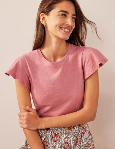 Boden Crew Neck Flutter T-Shirt Faded Rose / women’s pink angel sleeve tee / womens cotton T-shirts / casual feminine clothes - flipped