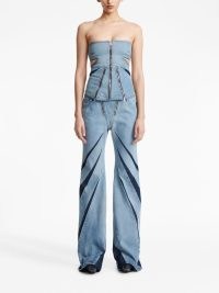 Dion Lee darted denim corset in blue- zip detail corsets – strapless fitted bodice tops – edgy bandeau clothes – women’s fashion
