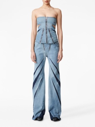 Dion Lee darted denim corset in blue- zip detail corsets – strapless fitted bodice tops – edgy bandeau clothes – women’s fashion - flipped