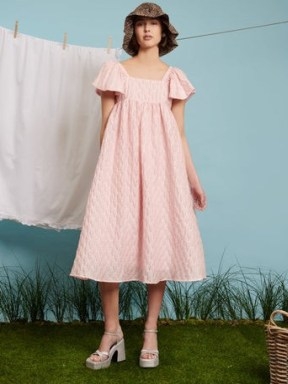sister jane Maude Angel Sleeve Dress Pale Pink ~ fit and flare flutter sleeved dresses ~ voluminous feminine style clothing ~ floaty clothes ~ wide cape sleeves - flipped