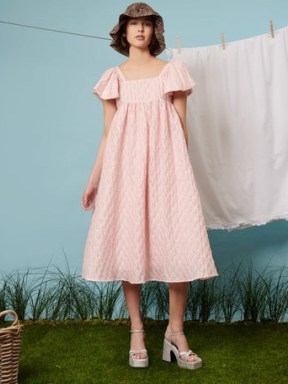 sister jane Maude Angel Sleeve Dress Pale Pink ~ fit and flare flutter sleeved dresses ~ voluminous feminine style clothing ~ floaty clothes ~ wide cape sleeves