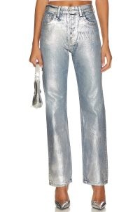 EB Denim High Rise Straight in Foil ~ metallic coated jeans ~ high shine denim clothes