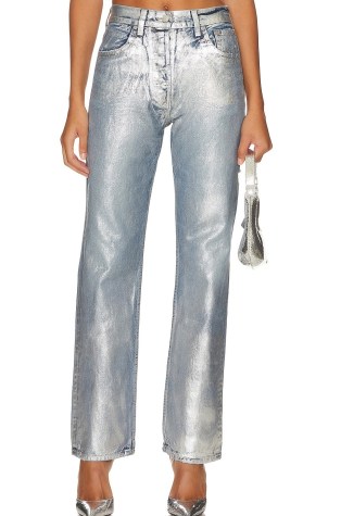 EB Denim High Rise Straight in Foil ~ metallic coated jeans ~ high shine denim clothes - flipped