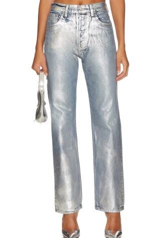 EB Denim High Rise Straight in Foil ~ metallic coated jeans ~ high shine denim clothes